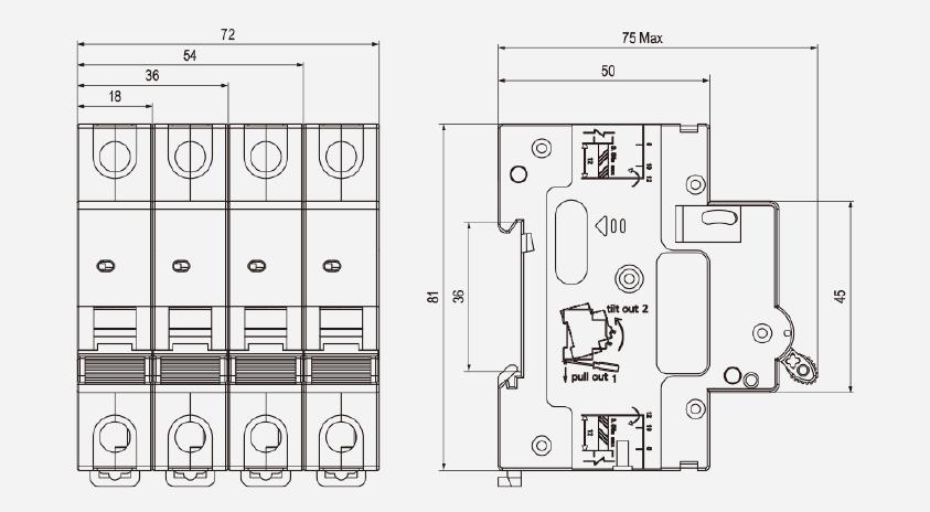 ขนาดของ MCB ที่ปรากฏและและ